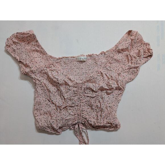 Sky And Sparrow Pink Floral Ruched Tie Top Milkmaid vibes Size Medium - Picture 1 of 4